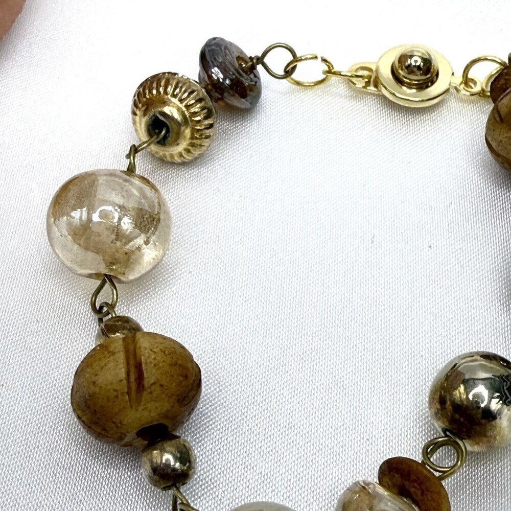 Reimagined Tan Iridescent Glass Wood Bead Bracelet - Picture 5 of 8